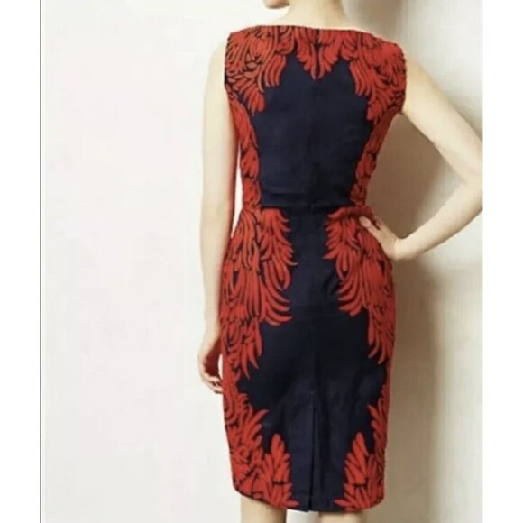 Anthropologie Pankaj & Nidhi Spice Tree Embroidered Sheath Dress Navy Red - Picture 12 of 12